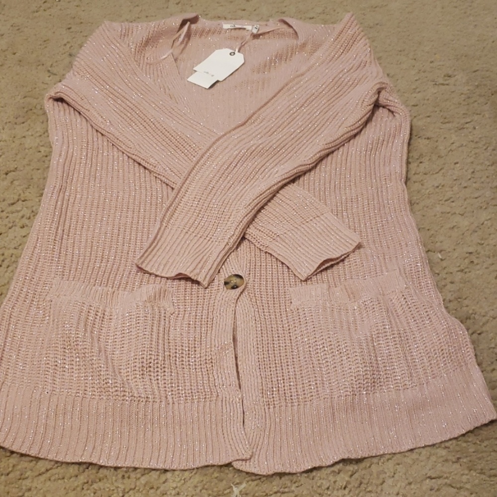 Pink sparkle knit cardigan with pockets